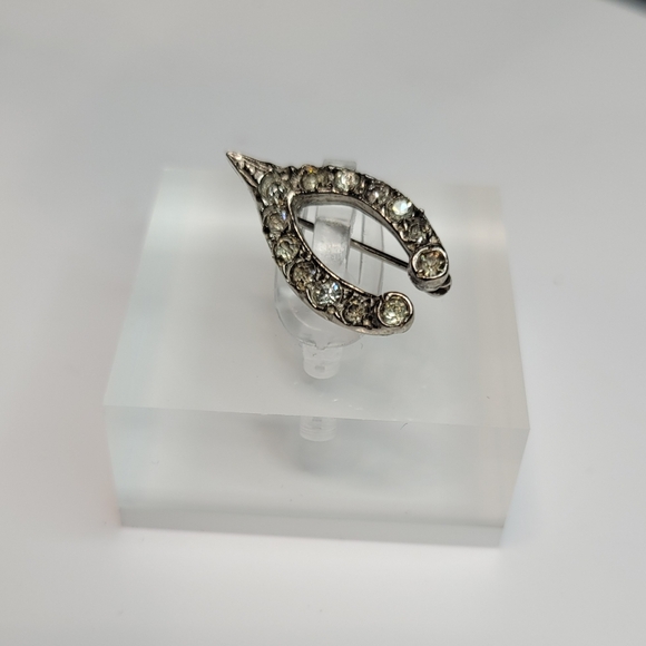 Vintage Clear Rhinestone Wishbone Good Luck Charm Brooche - Picture 1 of 9